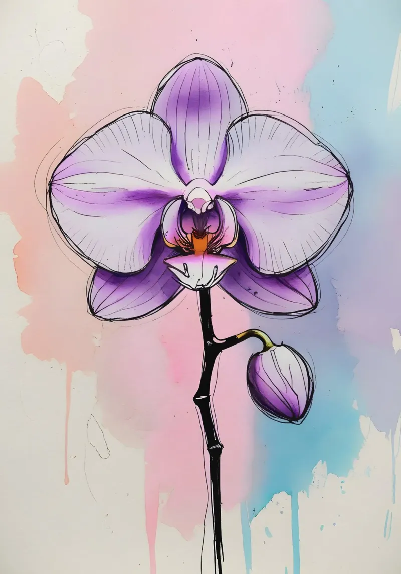 Pittura digitale minimalista di orchidee pellicola backlit da Bloom And Brush