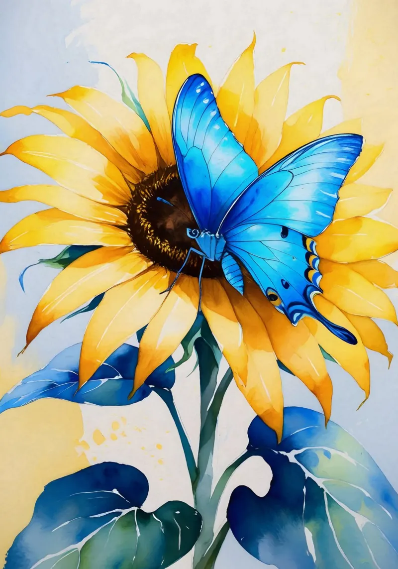 Pittura digitale di farfalla e girasole alluminio dibond da Bloom And Brush