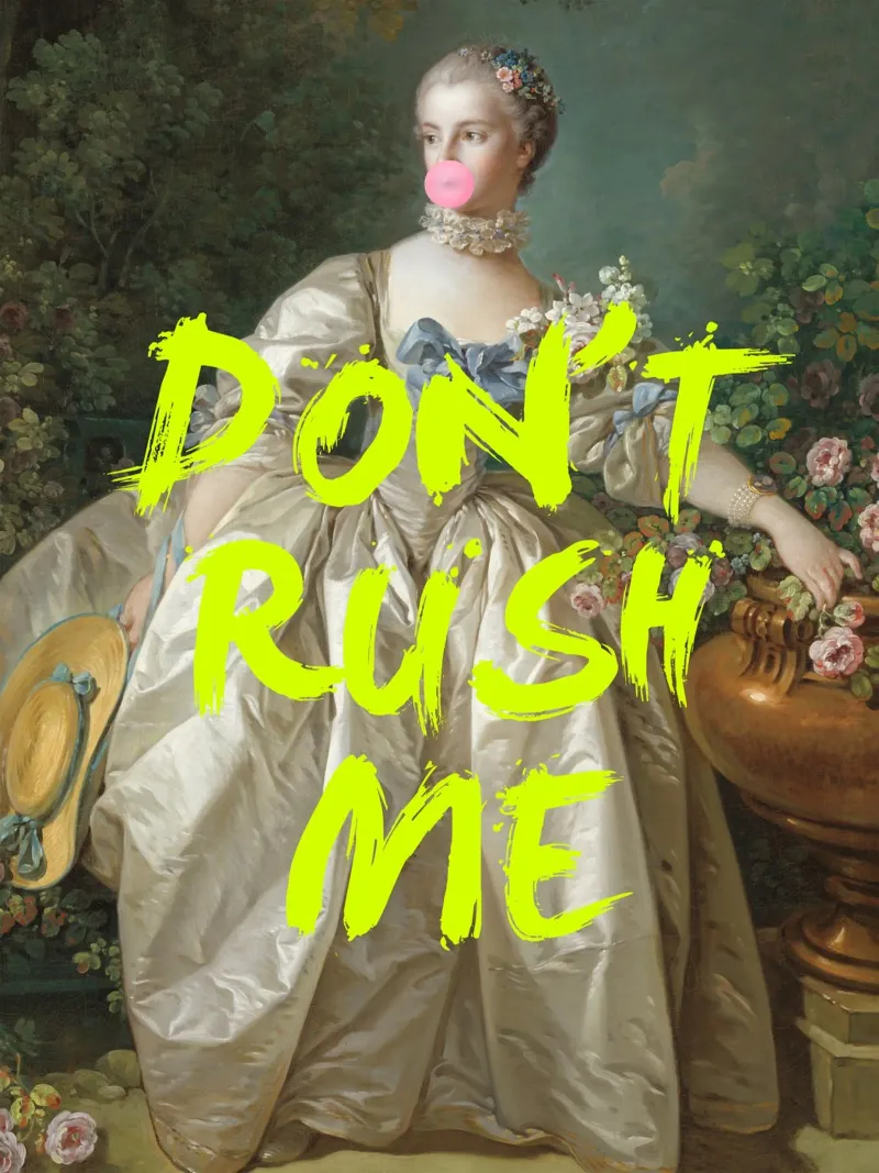 Don't Rush Me Neon Yellow poster con telaio in alluminio da GraceDigitalArtCo