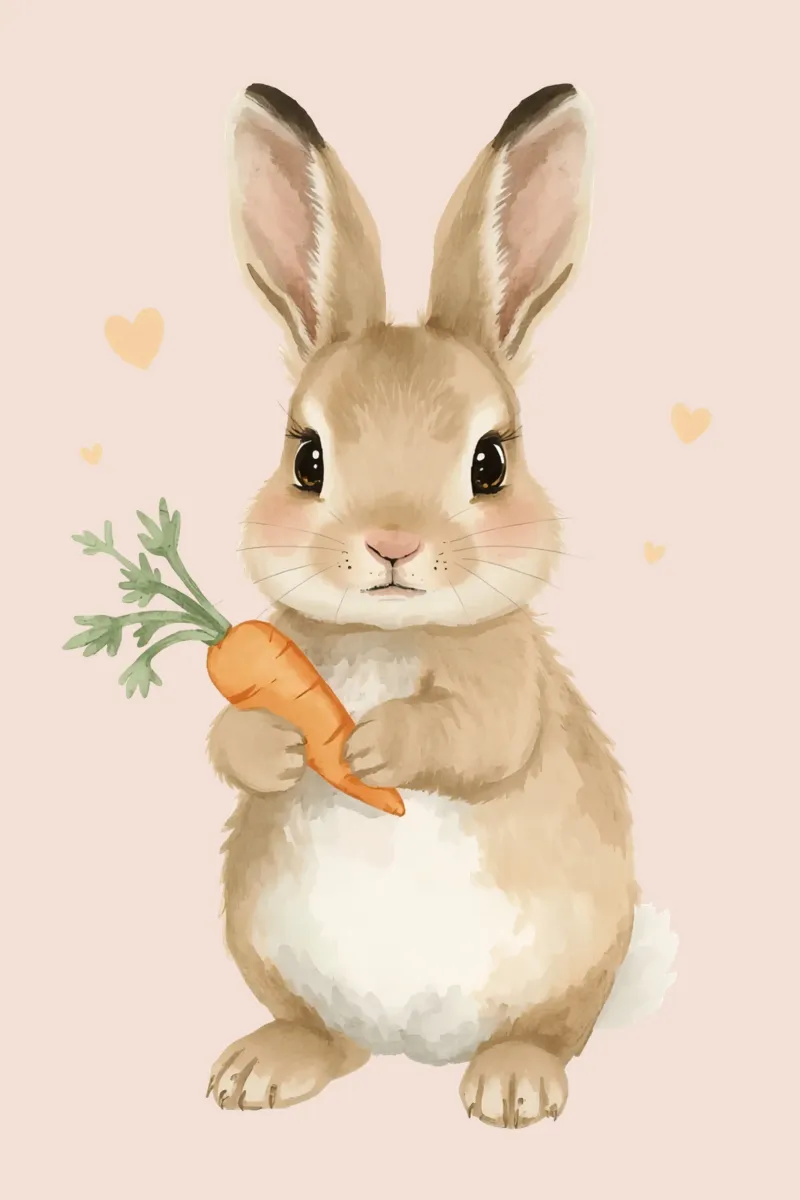 Coniglio carino con in mano una carota alluminio dibond da DesignDoodle