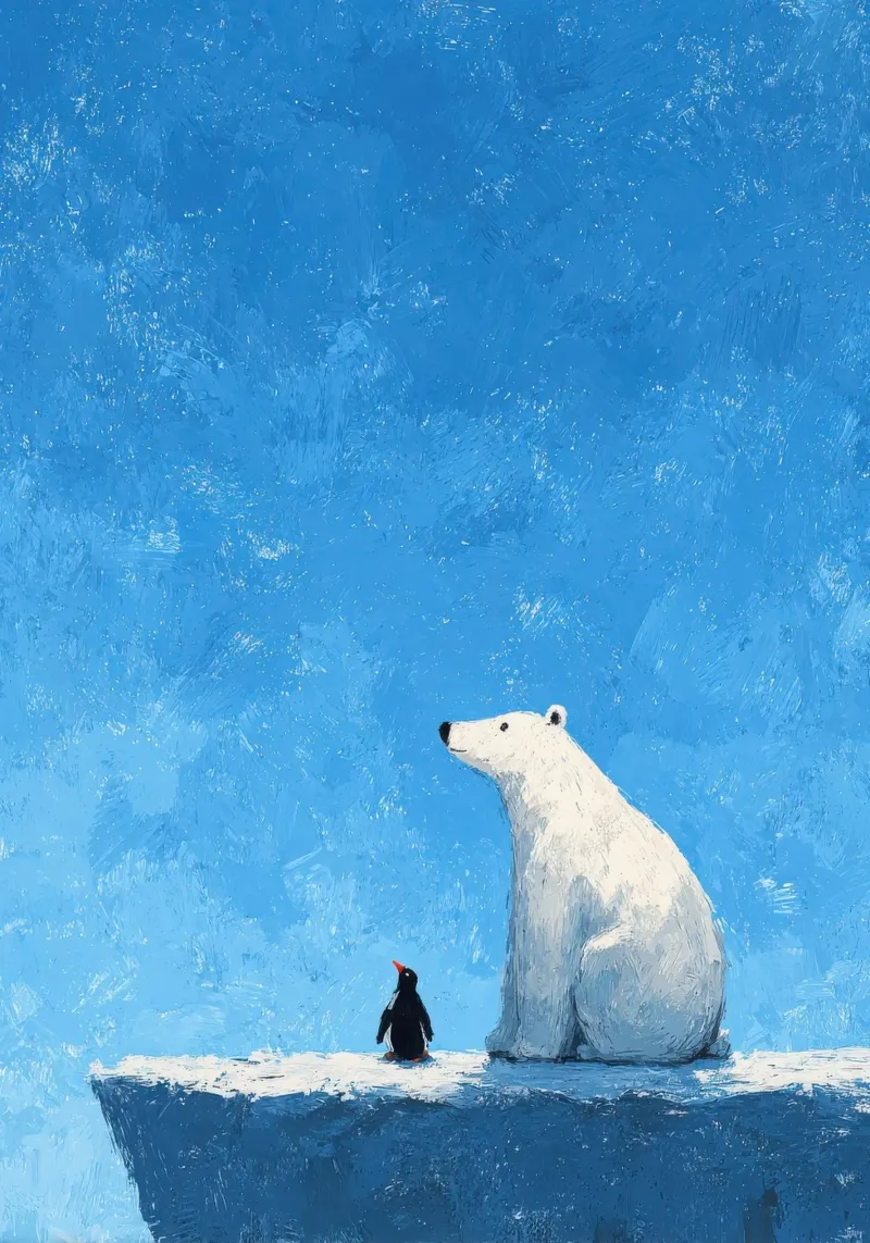 Illustrazione di orso e pinguino sul ghiaccio pellicola backlit da Atelier Ballon