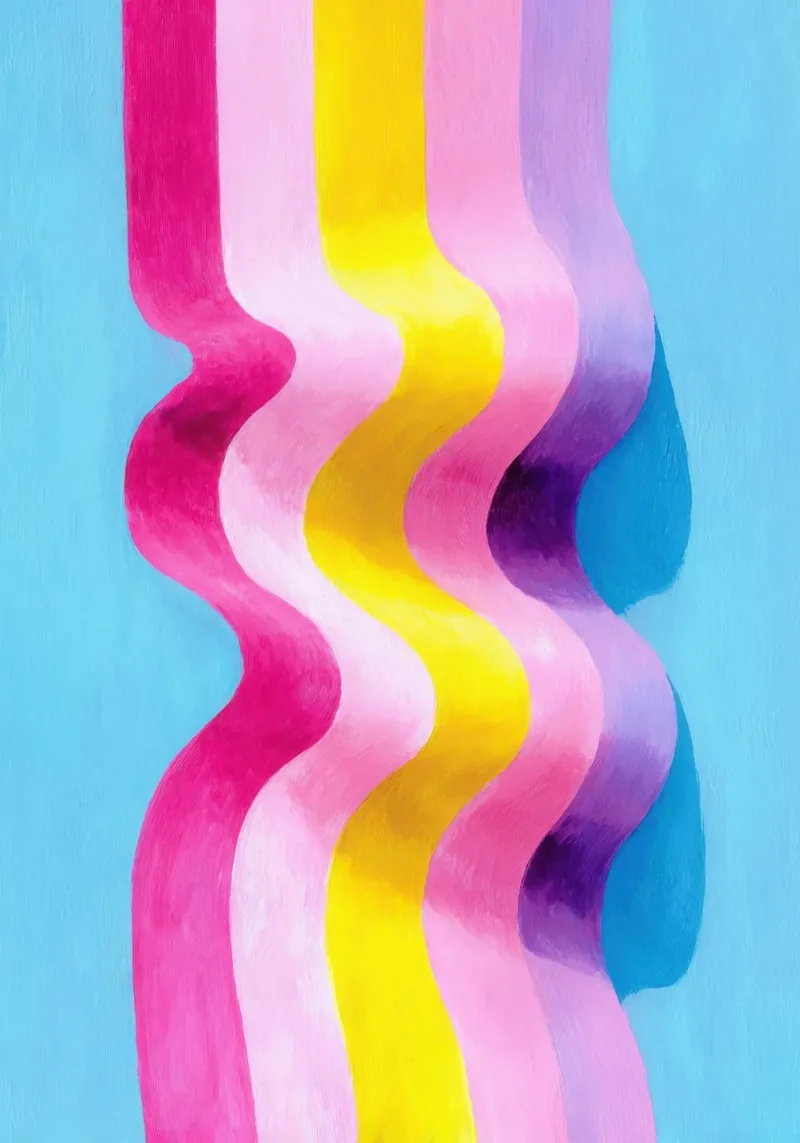 Art abstrait de la vague en rose, jaune & bleu plexiglas de Nikis Art Studio