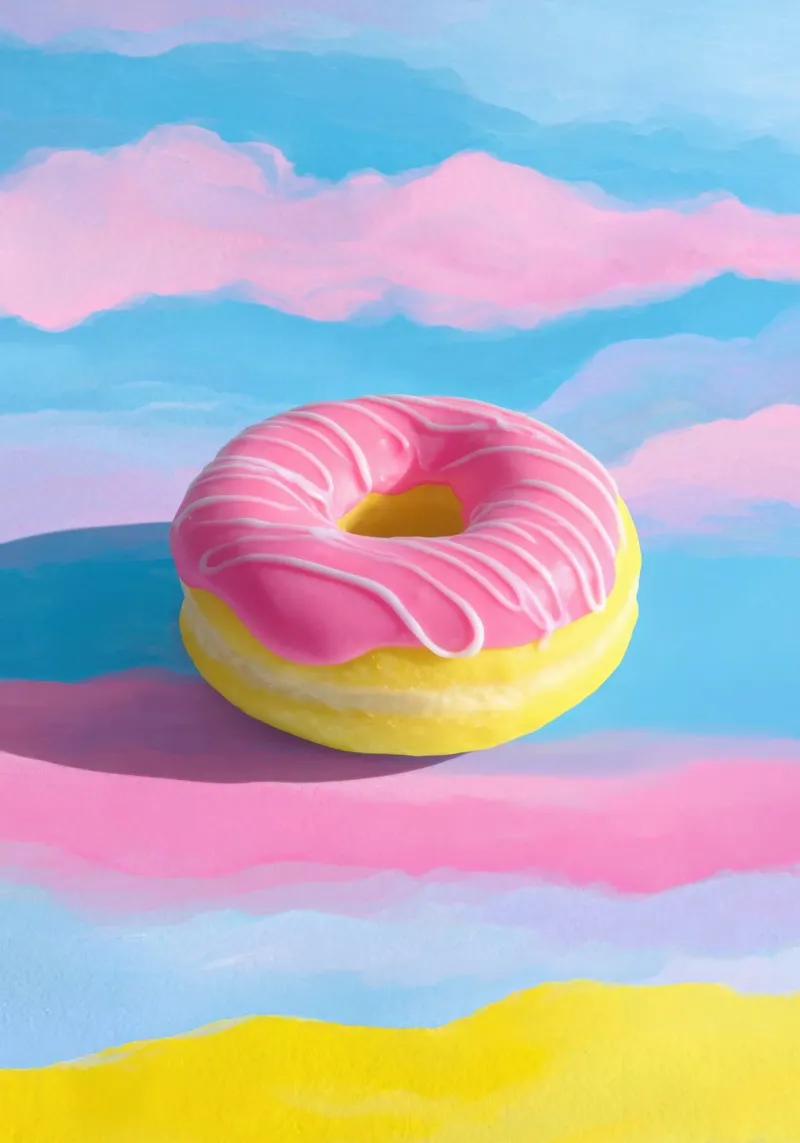 Schwebender Donut in Pink & Gelb Backlit Folie von Nikis Art Studio
