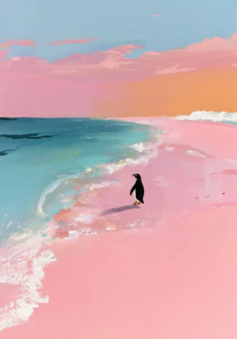 Pinguino minimalista sulla spiaggia plexiglass da Calm Shapes