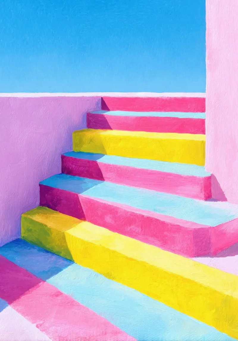 Illustrazione di una scala in colori pastello tela da Nikis Art Studio