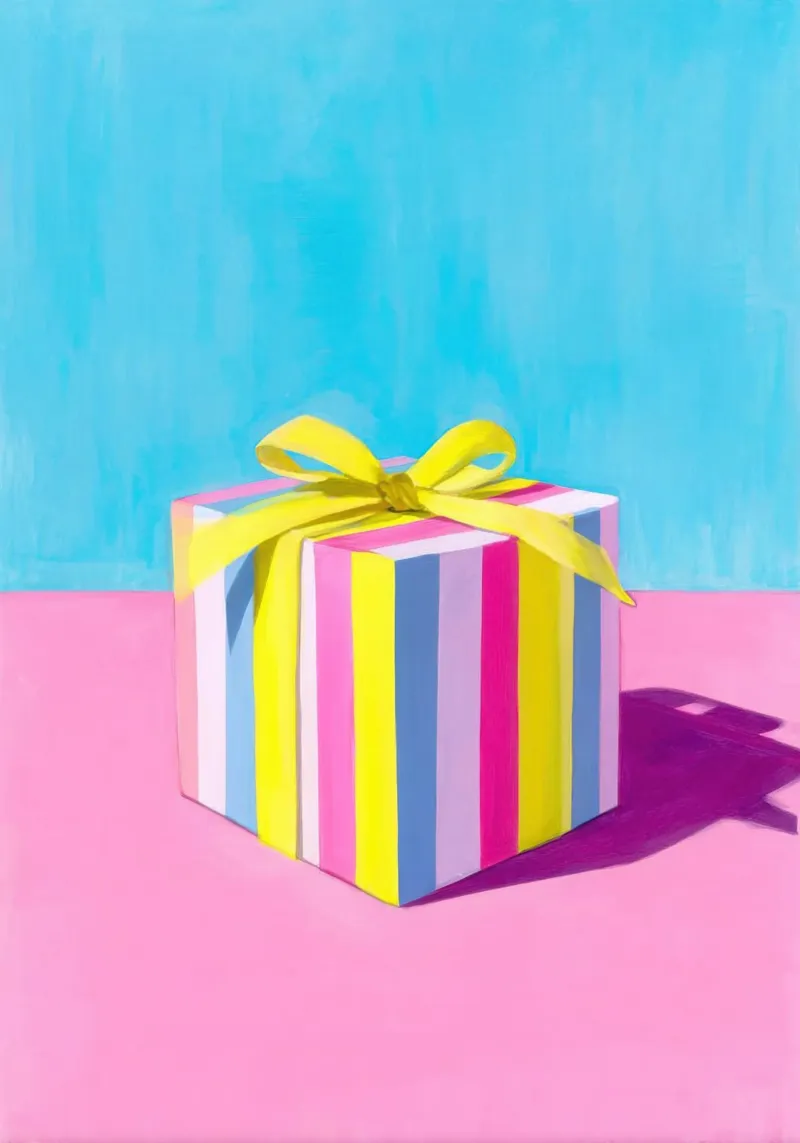 Illustrazione minimalista di una confezione regalo con dopamina pellicola backlit da Nikis Art Studio
