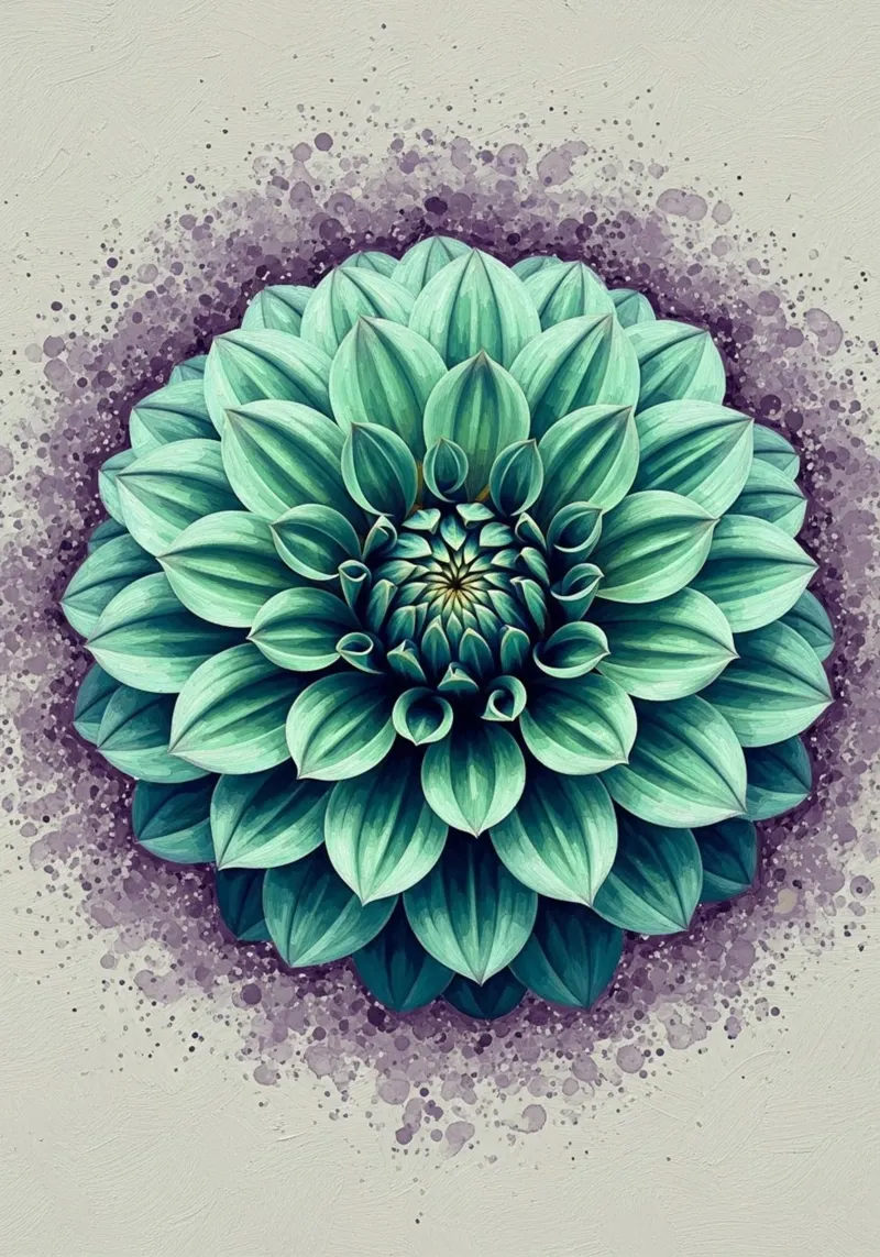 Sogno di dalia verde acqua: Illustrazione ad acquerello e inchiostro di un profumo pellicola backlit da Artistic-shop