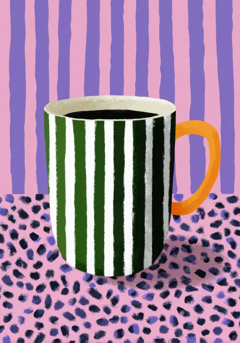 Illustrazione di tazza a righe minimalista alluminio dibond da Nikis Art Studio