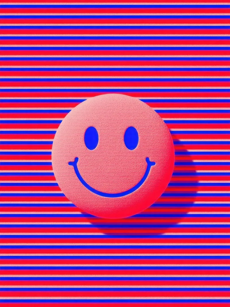 Retro Smiley Dopamin Illustrazione 3D alluminio dibond da Nikis Art Studio