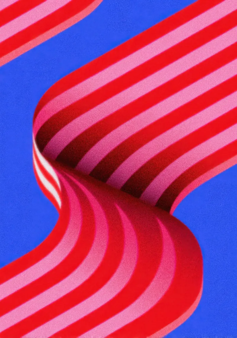 Illustrazione della dopamina con nastro a strisce rosse e rosa pellicola backlit da Nikis Art Studio