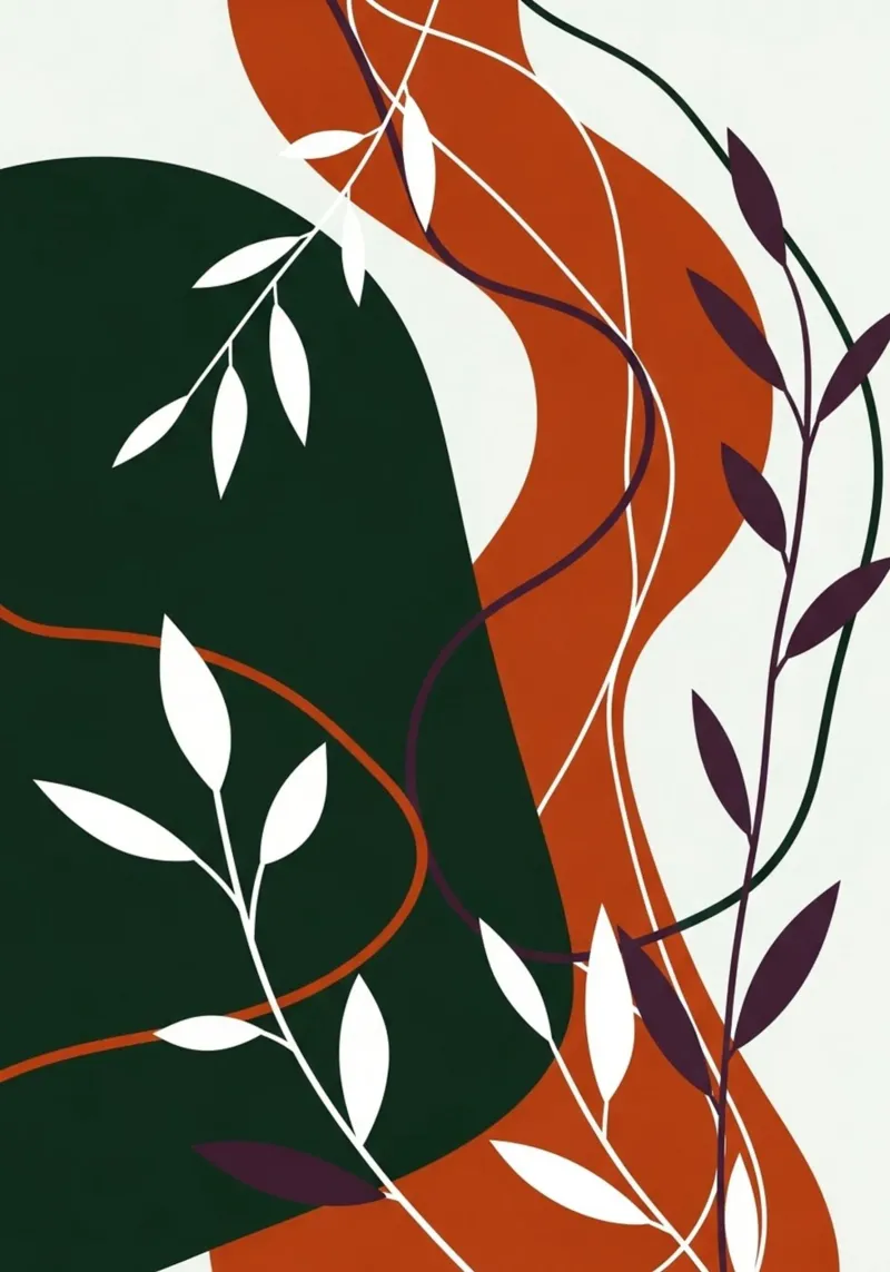 Abstract botanisch terracotta en smaragd acryl van Artistic-shop