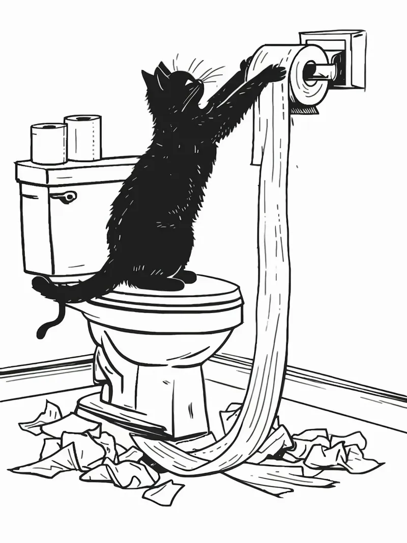 Mischievous Cat with Toilet Paper canvas by JoyWalkerShop
