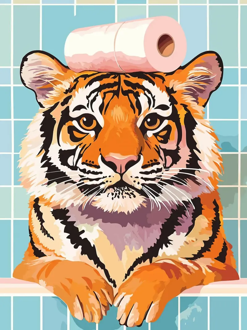 Tigre con carta igienica in testa pannello forex da JoyWalkerShop