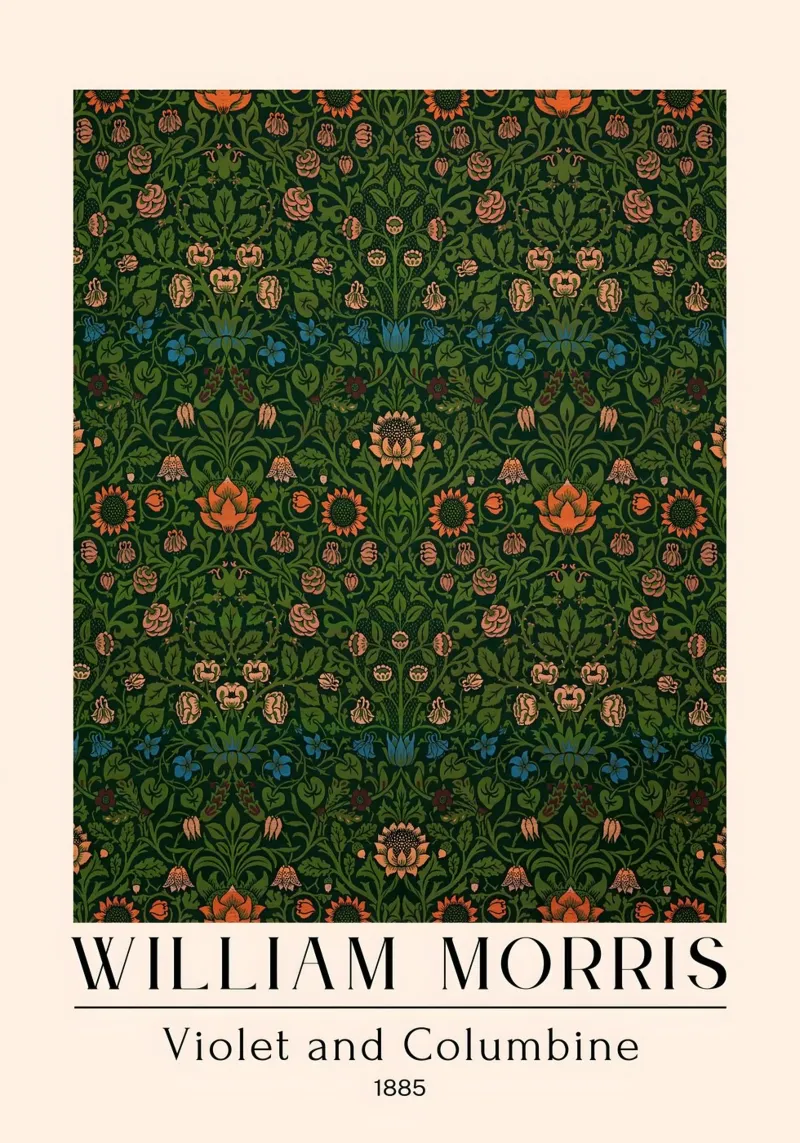William Morris Violet & Columbine Dark Maximalist Pattern (motif maximaliste) alu dibond de Bakara
