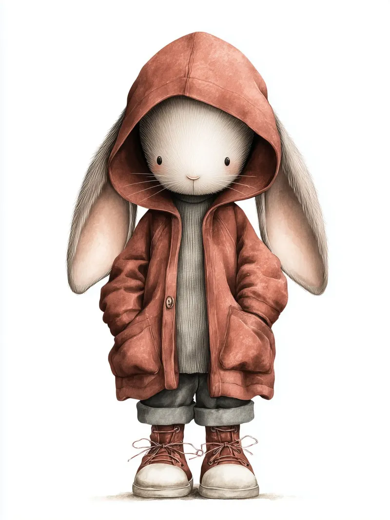Poster per la cameretta dei bambini con coniglio con cappuccio rosso carta hahnemühle da Kid’s Dream