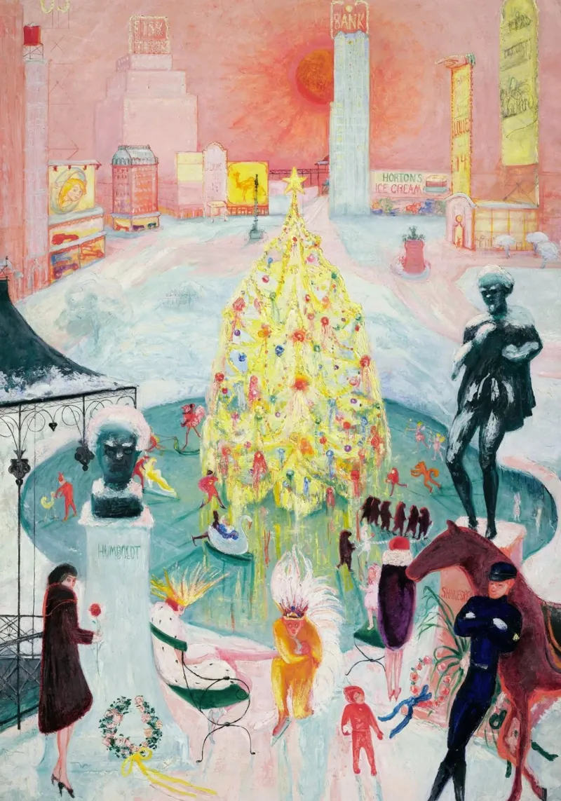 Everett Shinn Times Square Sogno di Natale dipinto carta hahnemühle da postaprinta