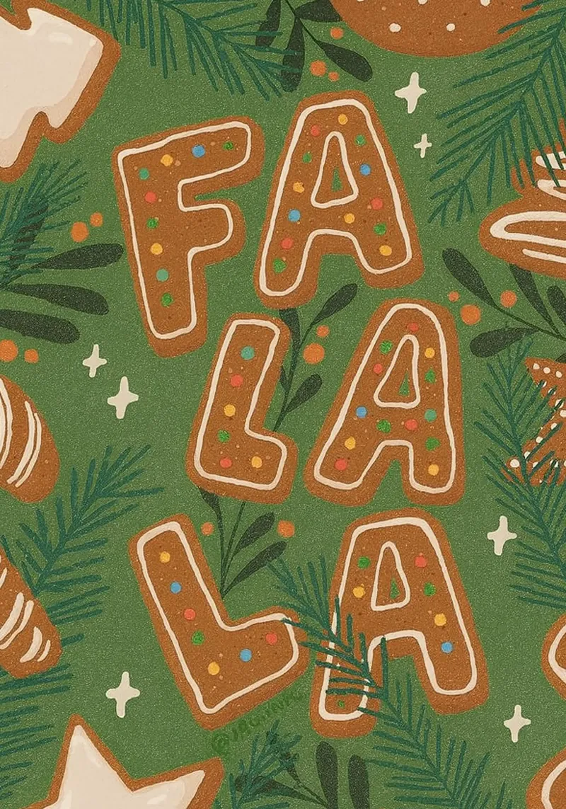FA LA LA Peperkoek koekjes & dennenboom feestelijke print canvas van postaprinta