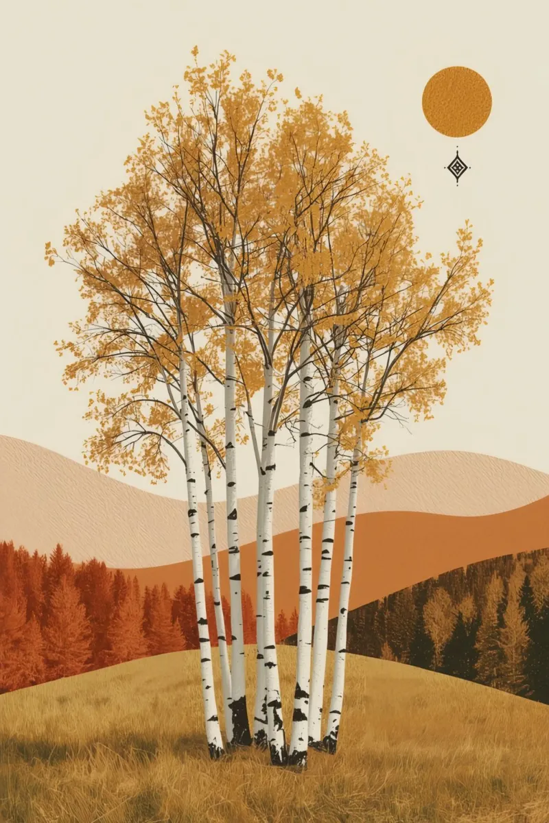 Birch Trees in Autumn Landscape with Sun canvas by DesignDoodle
