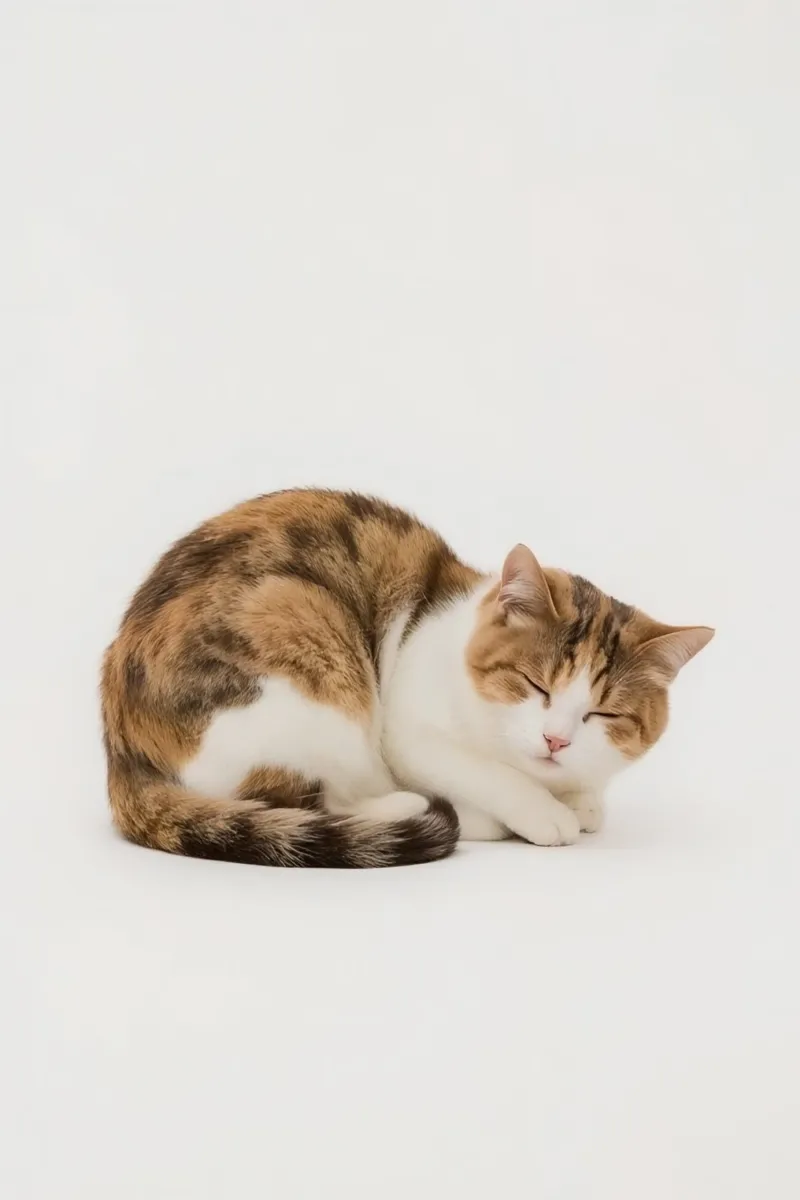 Gatto calico che dorme su sfondo bianco pellicola backlit da DesignDoodle
