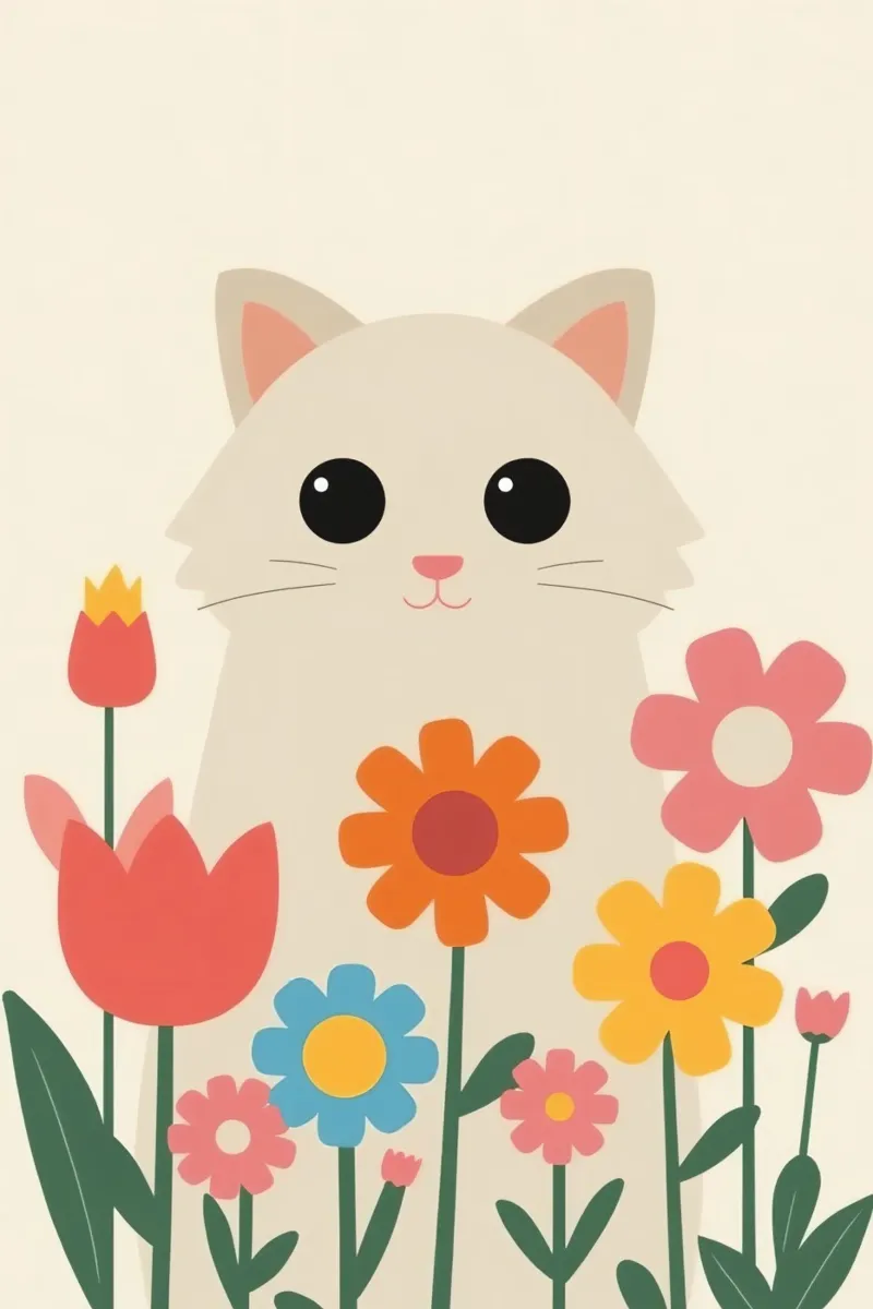 Gatto carino con fiori colorati plexiglass da DesignDoodle