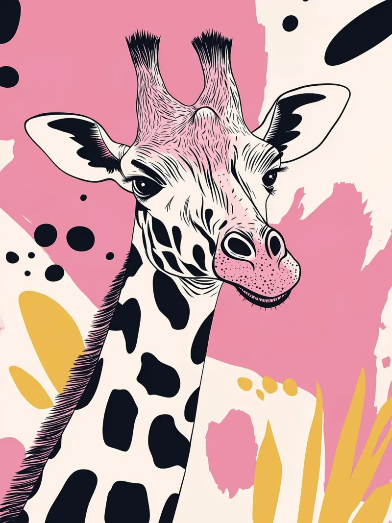 Giraffe Portrait with Abstract Pink Background canvas by Damion Francis