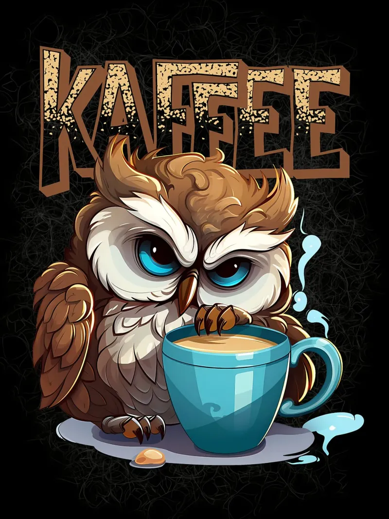 Gufo amante del caffè carta hahnemühle da Damion Francis