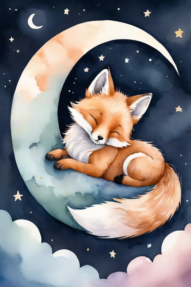 Carino il piccolo Foxy che dorme pacificamente sulla luna crescente carta hahnemühle da DesignDoodle