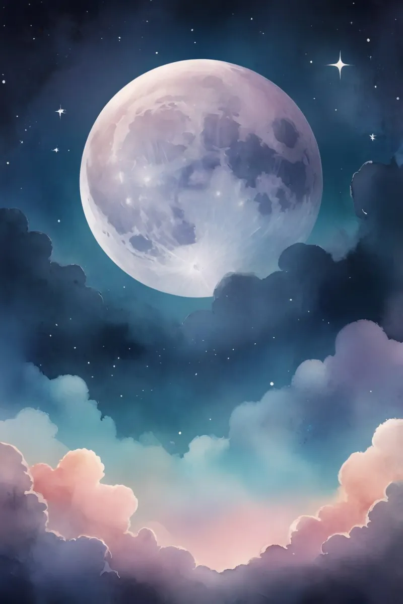 Dreamy Full Moon and Clouds in a Starry Sky hahnemühle by DesignDoodle