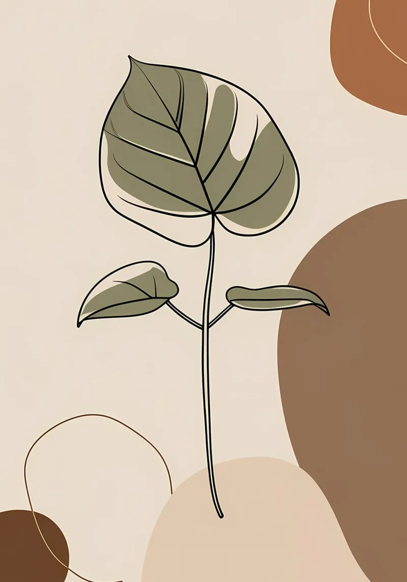 Disegno minimalista a una linea di una singola foglia di filodendro pellicola backlit da Bloom And Brush