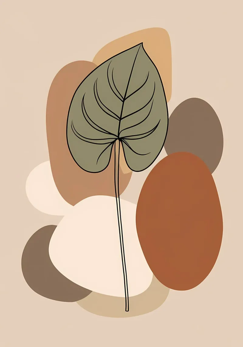 Disegno minimalista a una linea di una singola foglia di filodendro pellicola backlit da Bloom And Brush
