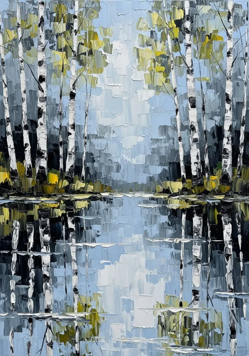 Gelassener Birkenwald: Ein texturiertes Impasto-Gemälde Hahnemühle von Artistic-shop