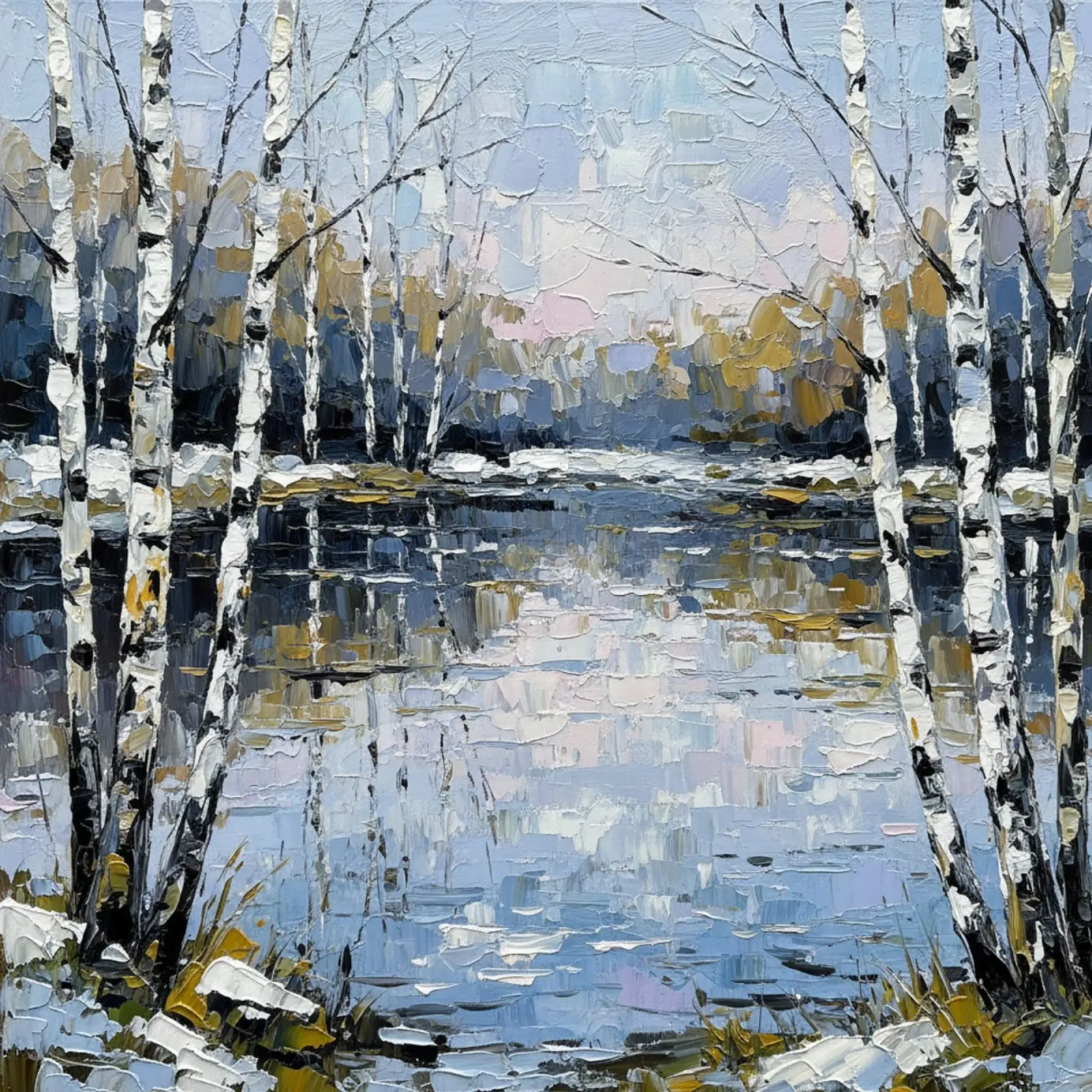 L'abbraccio dell'inverno: Un sereno bosco di betulle riflesso alluminio dibond da Artistic-shop
