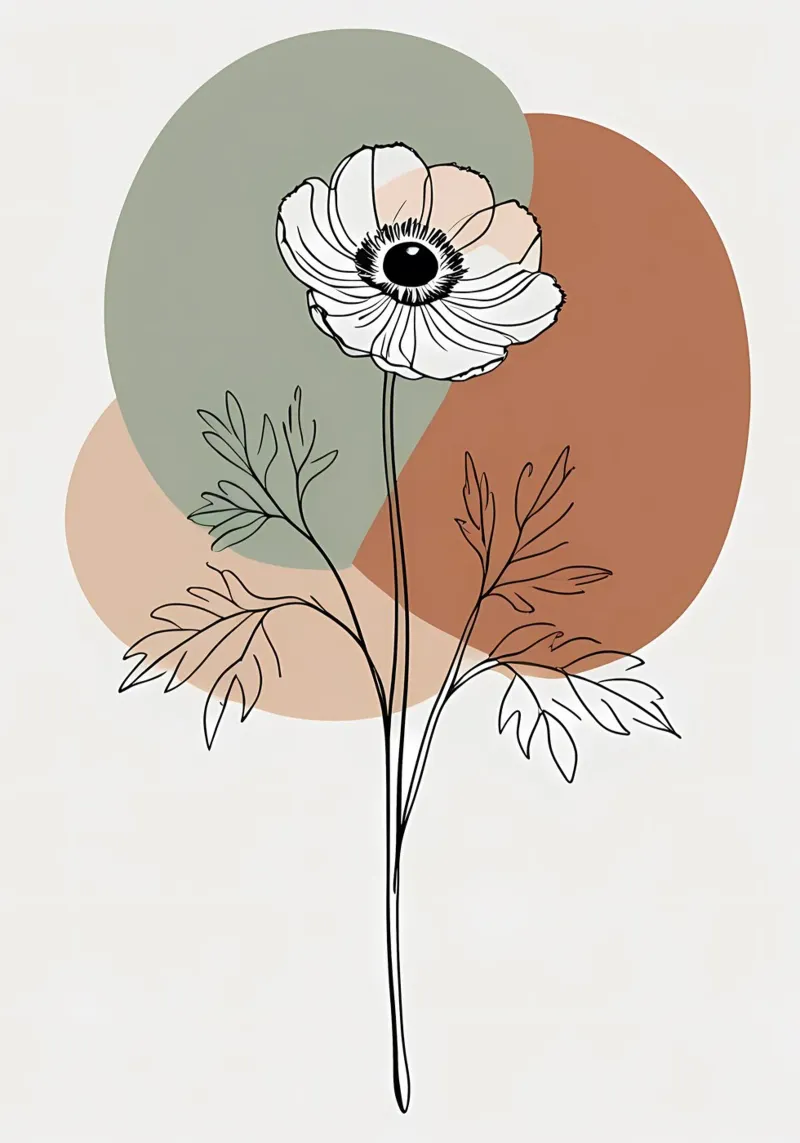 Minimalist line art of a single anemone flower canvas by Bloom And Brush
