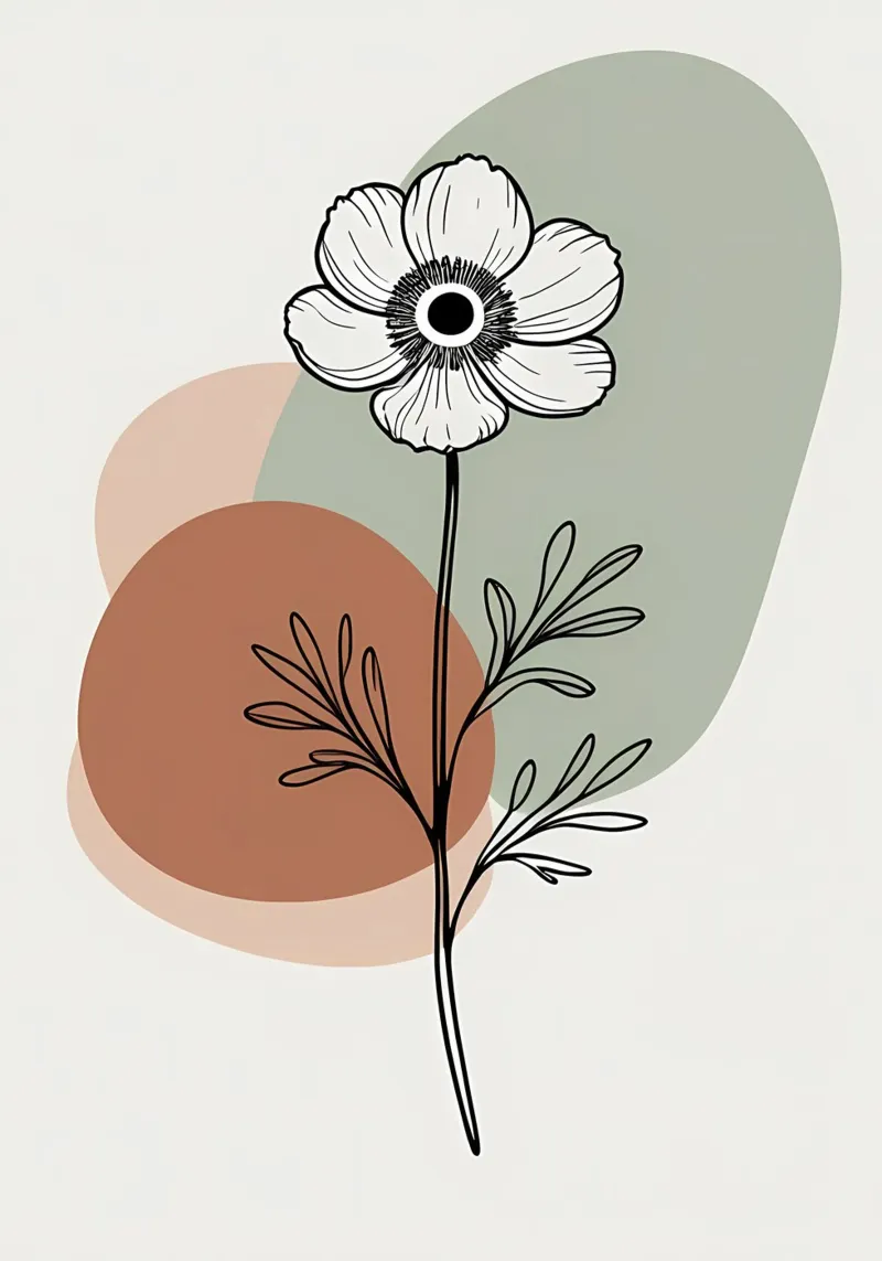 Dessin au trait minimaliste d'une simple fleur d'anémone hahnemühle de Bloom And Brush