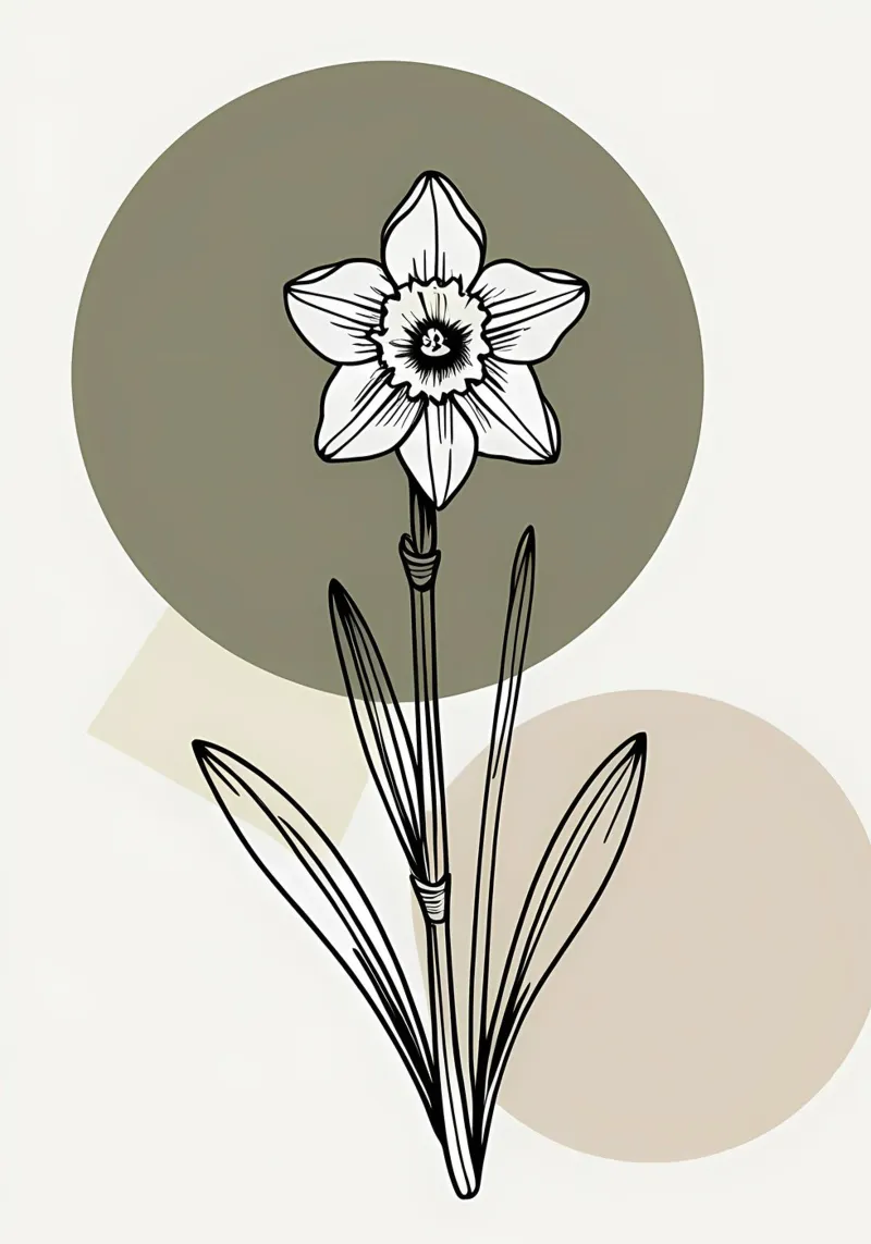Minimalist line art of a single daffodil flower alluminio dibond da Bloom And Brush