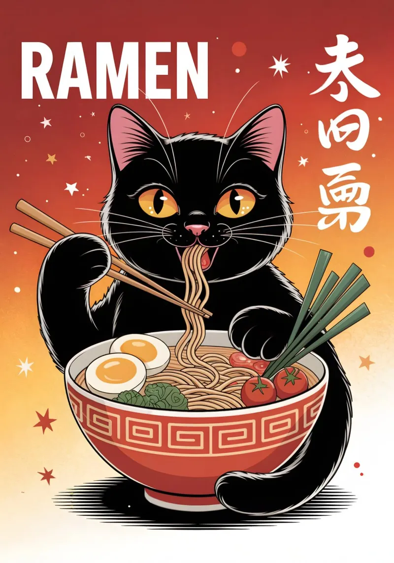 Ramen giapponese Black Cat carta hahnemühle da Stellar Creative