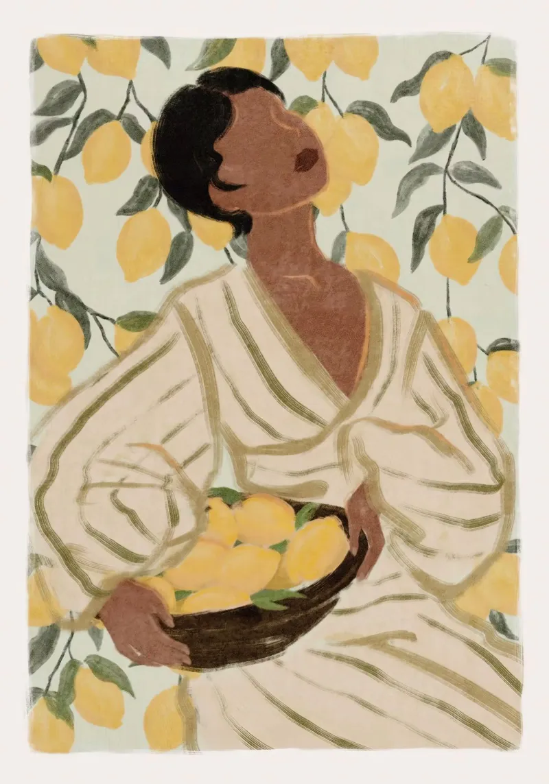 Poster Donna in giardino di agrumi pellicola backlit da Lonnieprints