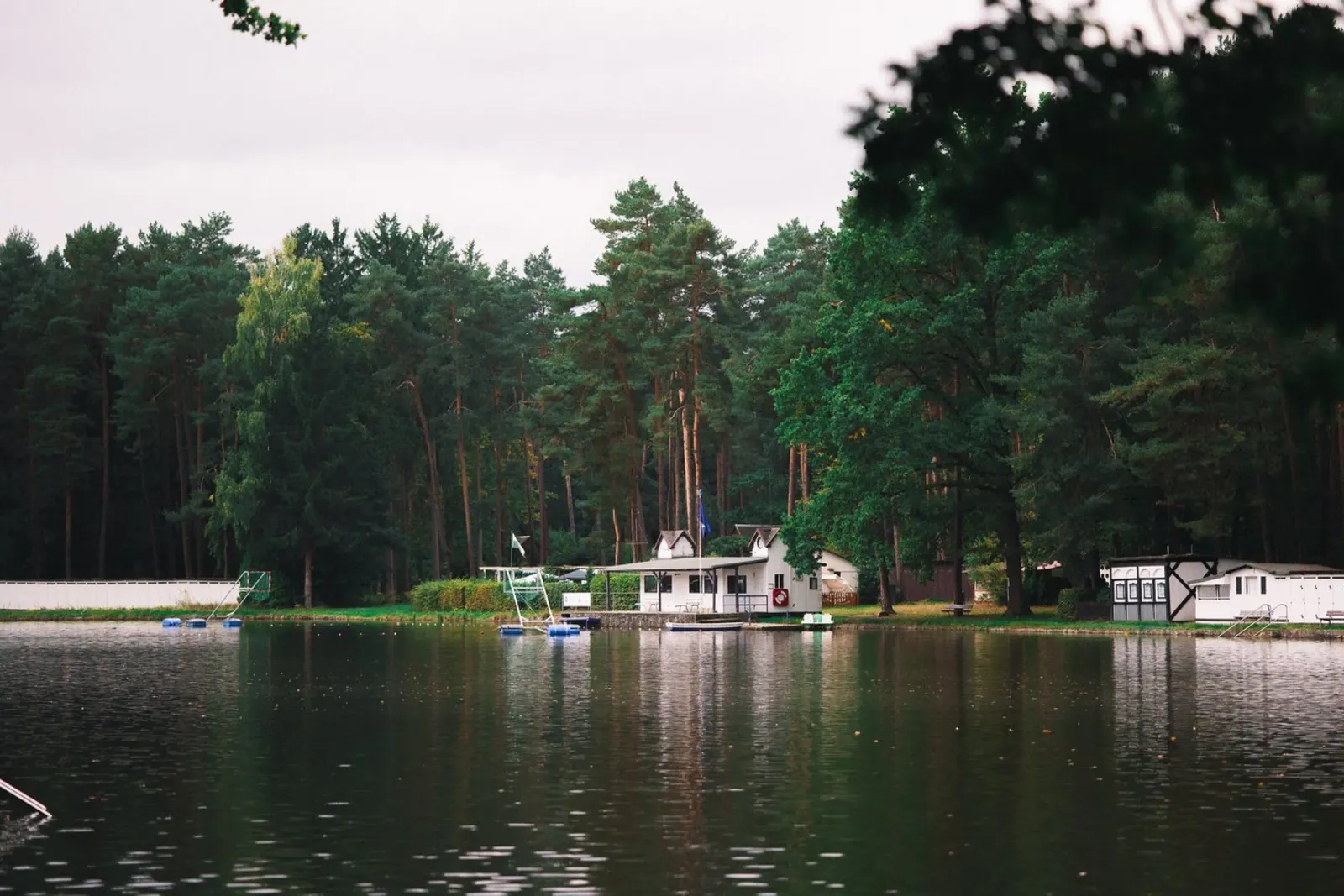 The house by the lake in the forest | A day in autumn | Real photo canvas by Bold and Retro