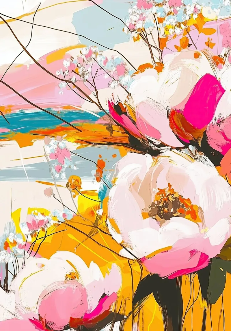 Levendige Bloemen Impasto | Moderne Abstracte Botanische Kunstdruk hahnemühle van dawnthesea