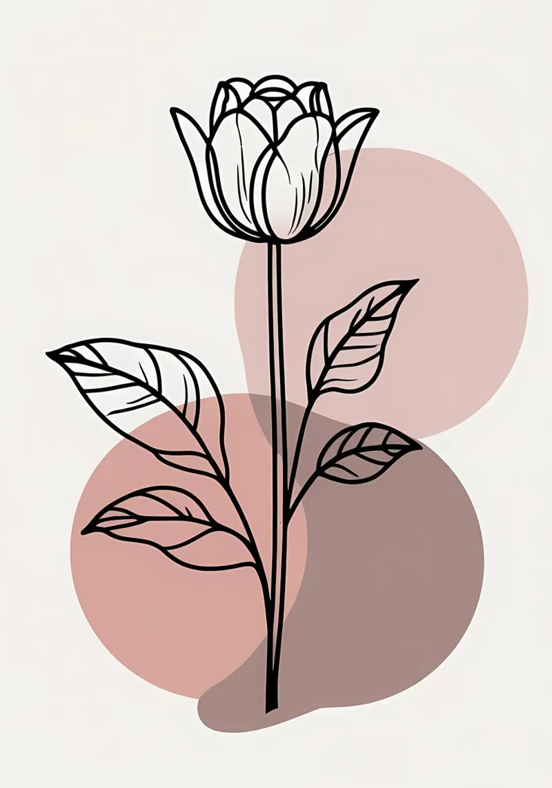 Minimalist Line Art Tulip with Abstract Geometric Shapes hahnemühle by Bloom And Brush