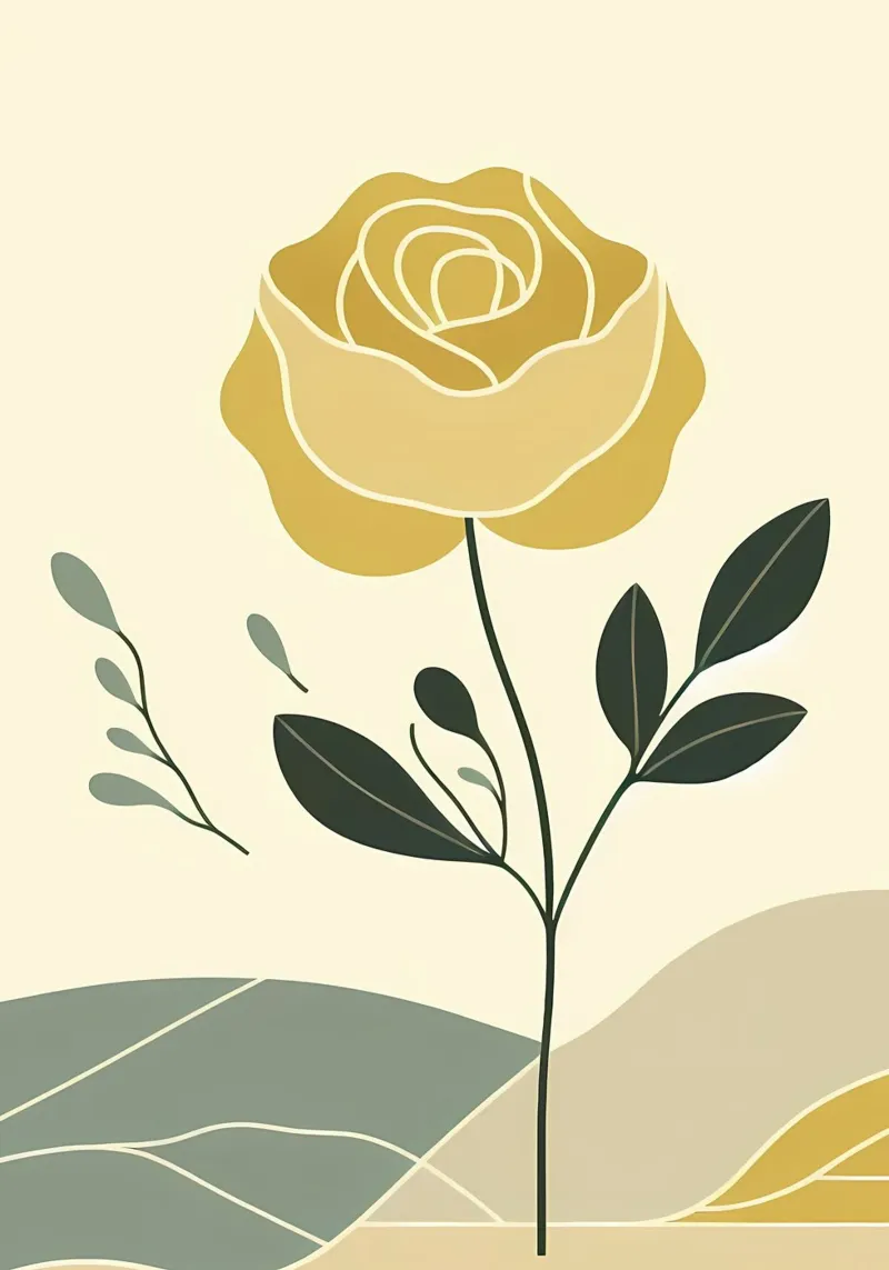 Dessin au trait minimaliste d'une rose jaune hahnemühle de Bloom And Brush