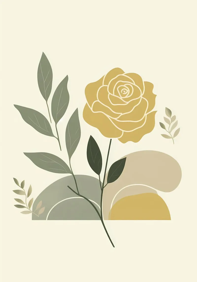 Dessin au trait minimaliste d'une rose jaune alu dibond de Bloom And Brush