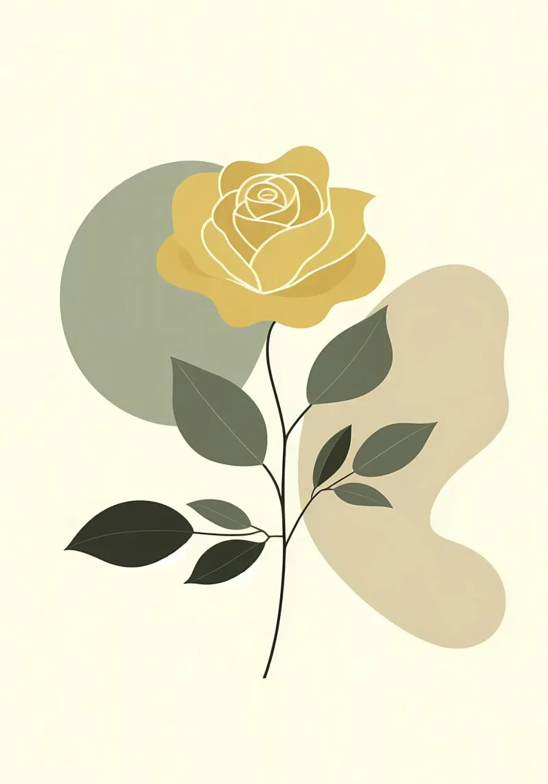 Dessin au trait minimaliste d'une rose jaune hahnemühle de Bloom And Brush