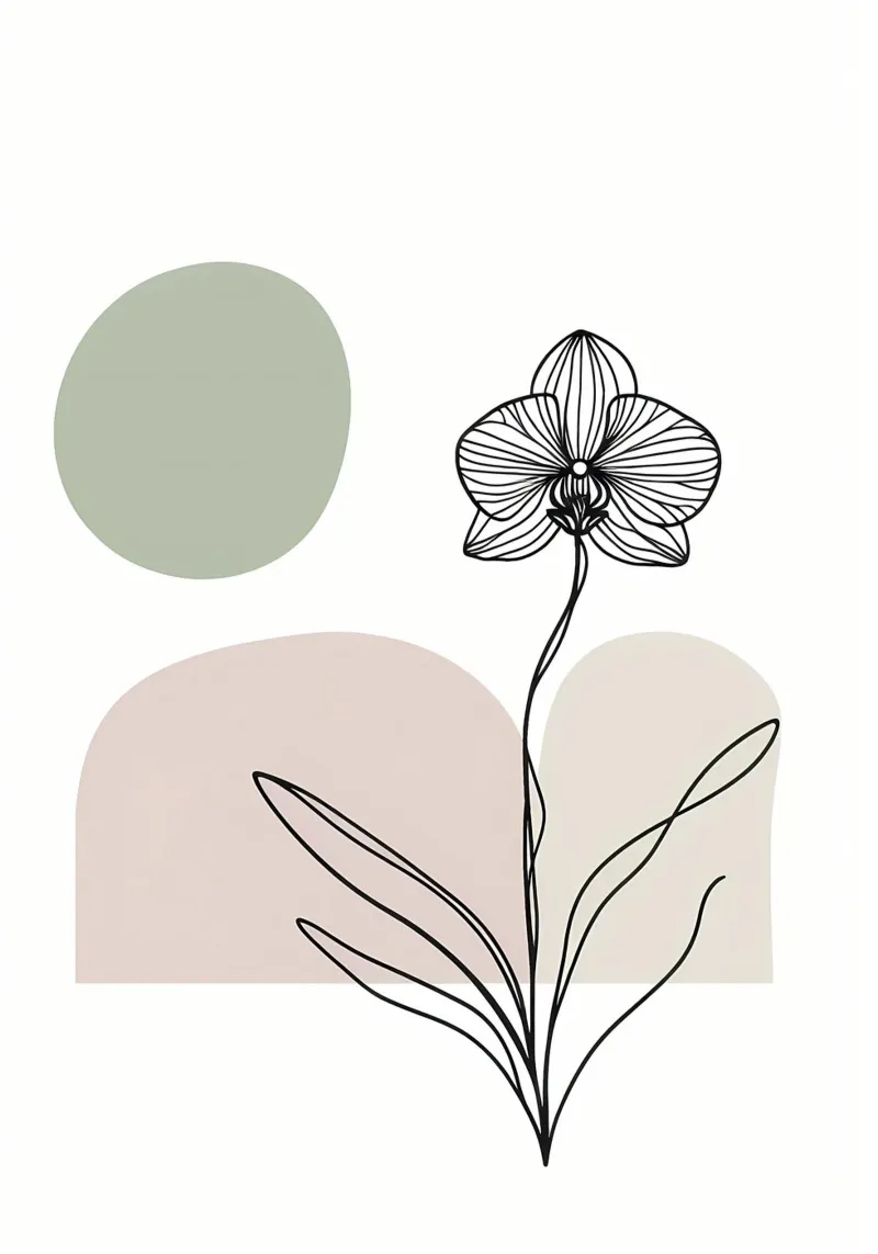 Dessin au trait minimaliste d'une fleur d'orchidée unique hahnemühle de Bloom And Brush
