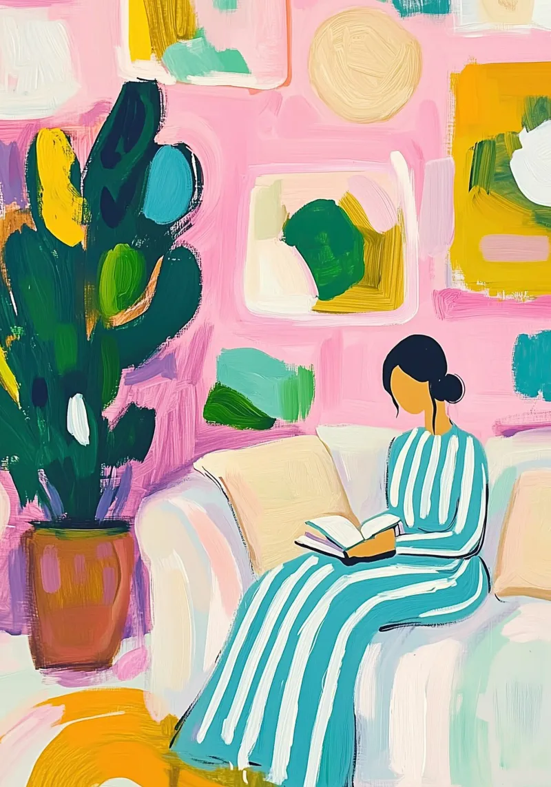 Roze Muren Sereniteit | Abstracte Vrouw Cactus Pop Art Print canvas van dawnthesea