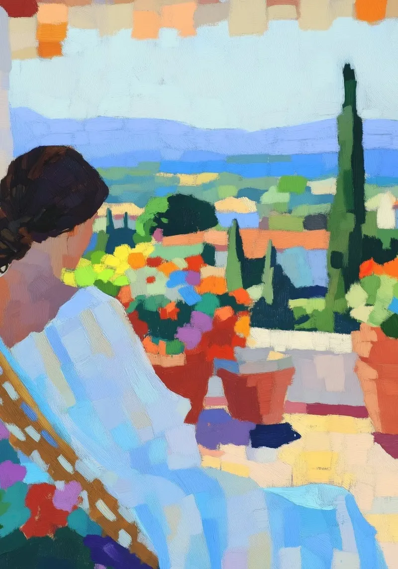 Vista su una terrazza della Costa Azzurra | Colore del post-impressionismo Ar alluminio dibond da dawnthesea