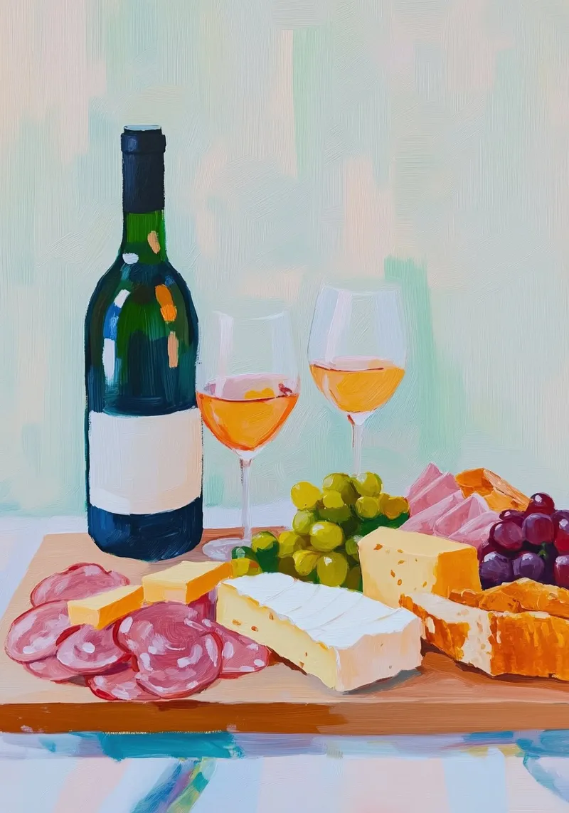 Sofisticata natura morta di vino e salumi ad Impasto carta hahnemühle da dawnthesea