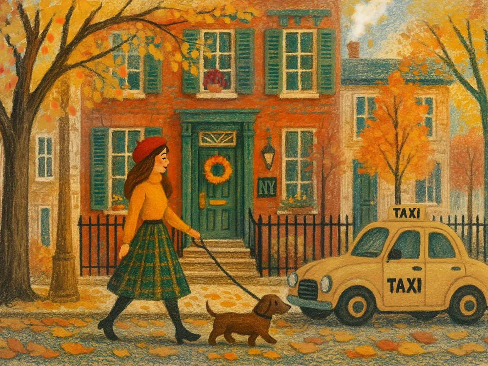 Autunno a NYC - passeggiata con il cane pellicola backlit da Taika Tori Art