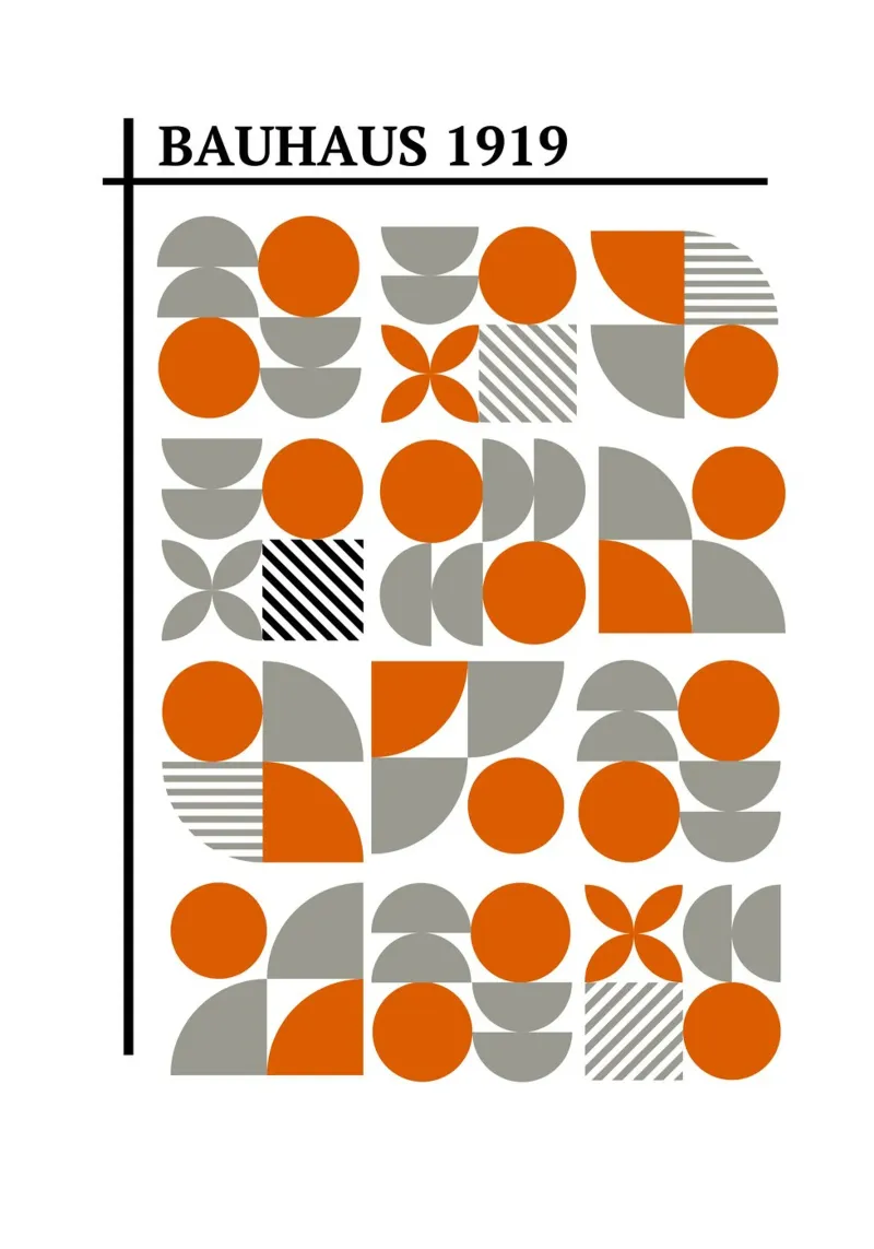 Bauhaus 1919 Geometrisch Mozaïek | Oranje & Grijs Abstract hahnemühle van Grungeo