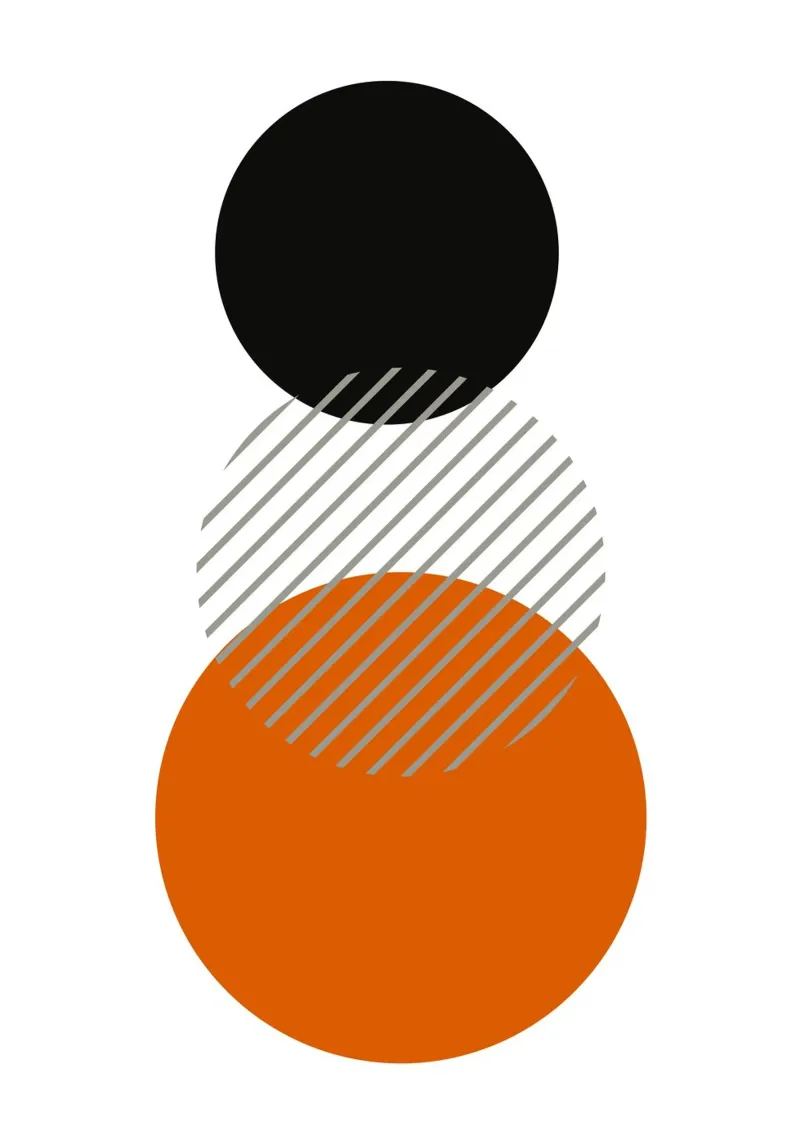 Bauhaus Cirkels Abstract Print | Zwart, Oranje & Grijs Kunst hahnemühle van Grungeo